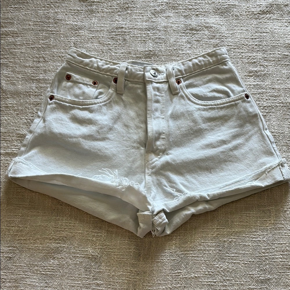 Zara White Jean Shorts High-Waisted Frayed Hem